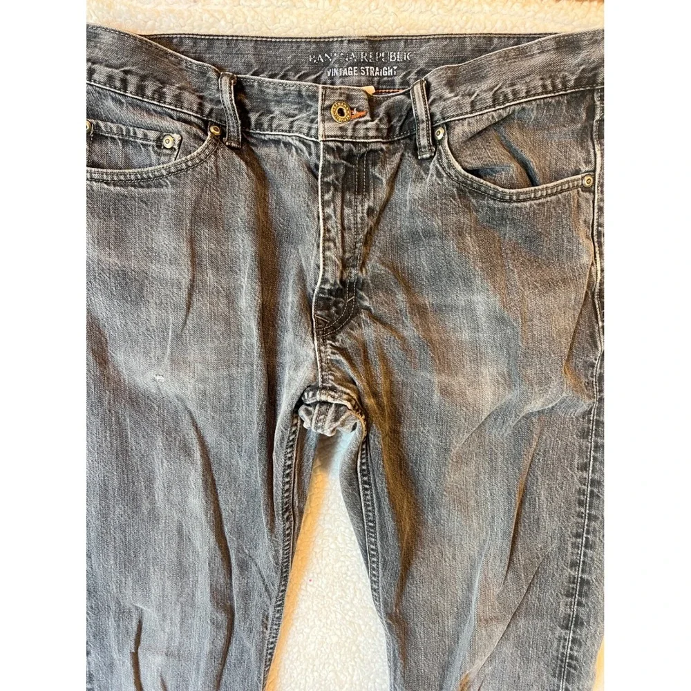 Banana Republic Vintage Straight Jeans Mens 34x32 Faded Black Distressed Denim